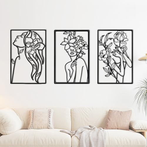 Decorazione Murale Astratta, 3PCS Decorazione Da Parete In Metallo Struttura 3D Arte Minimalista Per Donne Murale Da Appendere Set Di Poster Da Parete Per Camera Da Letto Soggiorno Ufficio Casa
