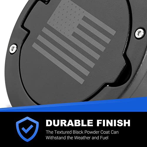 Tactik Billet Aluminum American Flag Non-Locking Fuel Door - Fits Jeep Wrangler Jk & Jku 2007-2018 - Heavy Duty Billet Aluminum Ensures Long Lasting Use - Durable Textured Black Powder Coat Finish #TOP4