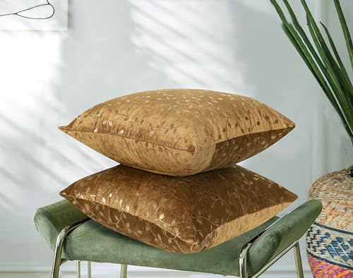 Image of RD TREND Premium Velvet Cushion Covers Set of 2 | Soft Decorative Throw Pillowcases for Sofa, Bed & Living Room | Cushion Cover 18 inch x 18 inch (45x45 cm) Golden Brown