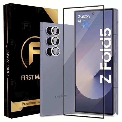 Image of FIRST MART Tempered Glass for Samsung Galaxy Z Fold 5 5G with Silver Camera Ring Guard & Installation Kit | HD Clear Edge-to-Edge Screen Protector, Scratch Resistant, Case-Friendly | Pack of 1