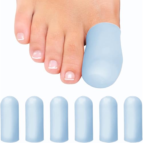 Image of Soft Gel Toe Caps with Healing Coconut Oil - 6 Reusable Big Toe Protectors for Ingrown or Missing Toenails, Corns, Calluses & Blister Relief