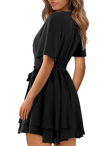 Image of Women Wrap Dress Casual Mini V Neck Fall Long Sleeve Wedding Guest Dresses with Belt