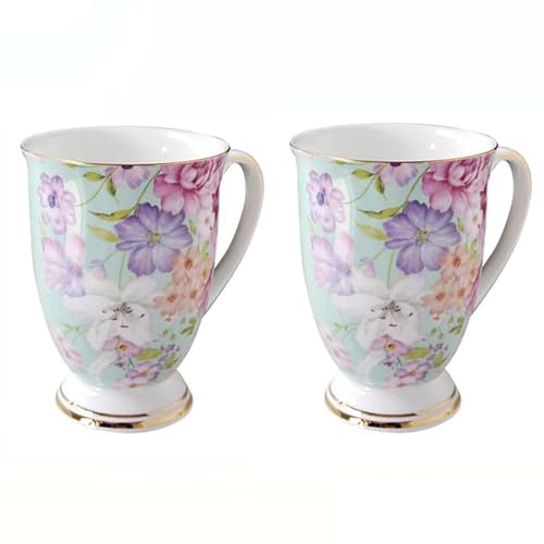 MIATTCLD Kaffeebecher Blumenmuster Porzellan Kaffeetasse Trinkbecher, 300 ml Knochen China Teetassen mit Griff für Kaffee Tee Milch Cappuccino (C)