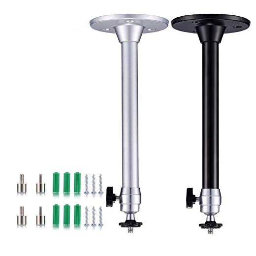Yizerel 2 Pack Mini Ceiling Projector Mount Set, Adjustable Drop Ceiling Wall Projector Mounts Tubes with 360 Degrees Rotatable Heads, 3 Sizes of Mounting Heads and Screws Accessory