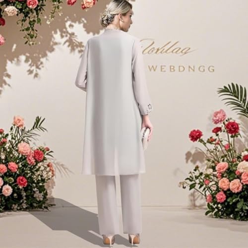 3 Pieces Mother of The Bride Pant Suits - Chiffon Plus Size Wedding Guest Dress Lace Applique Formal Outfit with Jackets3