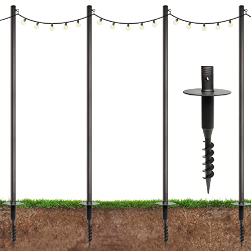 EXCELLO GLOBAL PRODUCTS Premium String Light Poles - 4 Pack - Extends to 10 Feet – Yard Mount (Grass/Dirt)