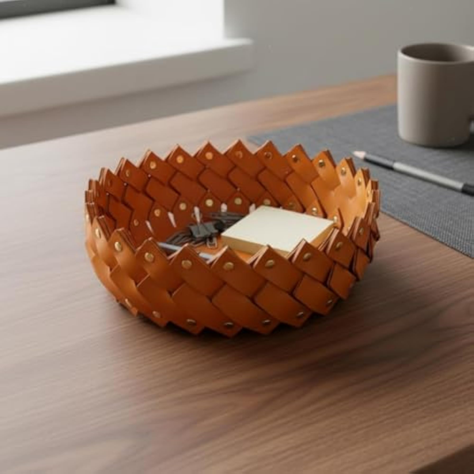 Handwoven Woven Leather Tray, Multi-Purpose Decorative
