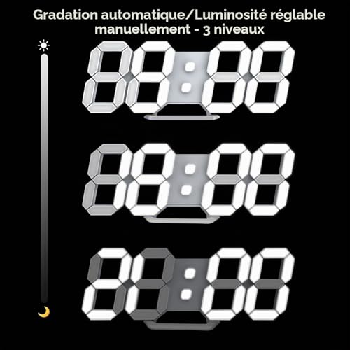 Horloge murale digitale LED 3D avec télécommande pour un réglage simple sans décrocher - 6