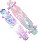RUEDAS Y RODAMIENTOS DE CALIDAD: control súper suave y cómodo, equipado con rodamiento de precisión ABEC, ruedas de PU y casquillos de PU súper suaves que brindan una conducción muy suave, esta patineta de tablas largas es adecuada para todas las superficies lisas o incluso terrenos irregulares.
