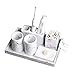 Xiaoli Set d'accessoires de Bain Imitation Marbre Résine Salle de Bains Six-pièces Accessoires Set Porte-Savon Porte-Brosse à Dents Coupe du Coton-Tige boîte avec Plateau Ensemble d'accessoires Bain