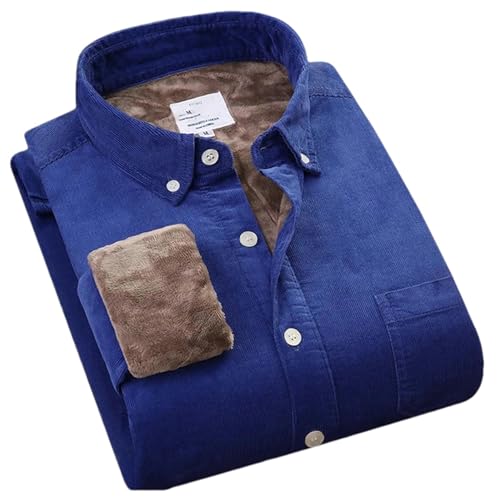 Corduroy Warm Shirts Cotton Plush Thick Mens Shirt Winter Warm Men Clothing Fleece Lined Velvet Coats Outwear Shirt Blue XL