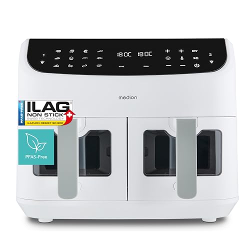 MEDION P20 XXL Heißluftfritteuse mit 2 Kammern (MD11760) (8,7 Liter, Airfryer, 2.600W,...
