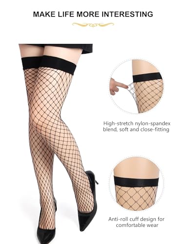 Image of ohyeah Plus Size Fishnet Stockings Thigh High Stockings for Women Sexy Elastic Leg Band Thigh Highs Socks XS-5XL