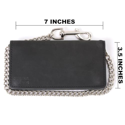 Image of Milwaukee Leather MLW7889 Men's 7.5 inch Black Premium Leather Soft Biker Wallet - Bi-Fold Anti-Theft Stainless Steel Chain