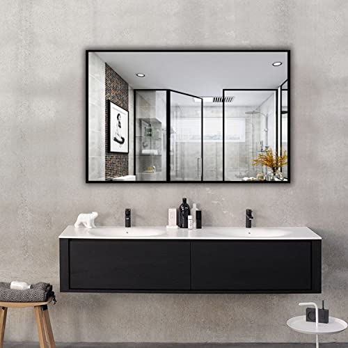 H&A - Espejo decorativo para pared de baño, 101.6 x 61.0 cm, para colgar en el dormitorio, vertical u horizontal (marco delgado negro)