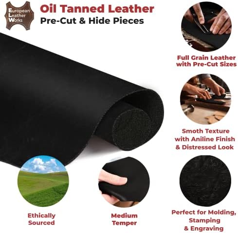 ELW 9-10 oz. (3.6-4mm) Thick Pre-Cut Size 8-10 SQ FT in Charcoal Black Color Full Grain Cowhide Leather, Oil Tanned for Tooling, Carving, Molding, Craft, Hobby, Workshop, Sewing, Knife Sheaths - 2