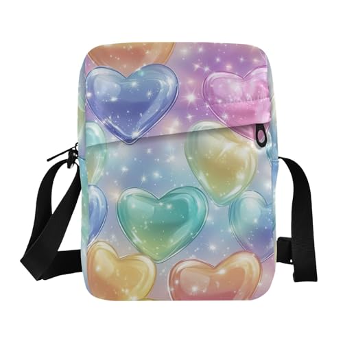 Crossbody Bag Rainbow Colored Hearts Sparkling Lights Messenger Bag for Women Men Purse Shoulder Bag Satchel Bag with Adjustable Strap 202b6558