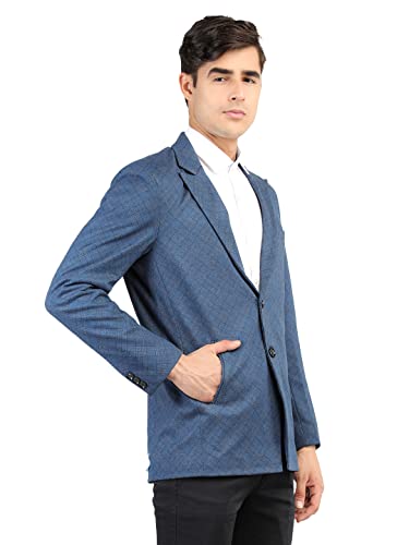 Image of CHKOKKO Men Checked Winter Wear Regular Fit Coat Blue