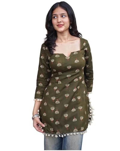 Image of GoSriKi Rayon Viscose Printed Short Kurti for Women Stylish Kurtis & Kurti Tops | Short Kurtis for Woman | Trendy Kurtas for Woman | Perfect with Jeans | Single Piece