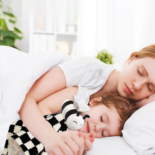 Image of High Contrast Bee Baby Security Blanket for Boys Girls 14 Inch | Super Soft 3D Checkerboard Gingham with Minky Dot Fabric Backing Snuggle Stuffed Animal Shower Gift Black