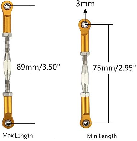 Hosim Front Rear RC Turnbuckles Set, Adjustable 83-97mm Camber Linkage Rod Ends Aluminum for 1/10 Traxxas Slash 4x4 RC Cars Replacement Upgrades Hop up Parts (4 PCS) (Gold)
