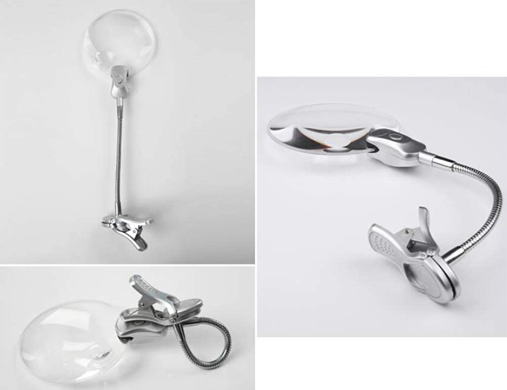 Lupa de 2,5 x 8 x 2 LED, Lupa Manos Libres con Soporte de lámpara, Clip de Mesa Ajustable para Escritorio, Lupa iluminada para Lectura, Soldadura, reparación