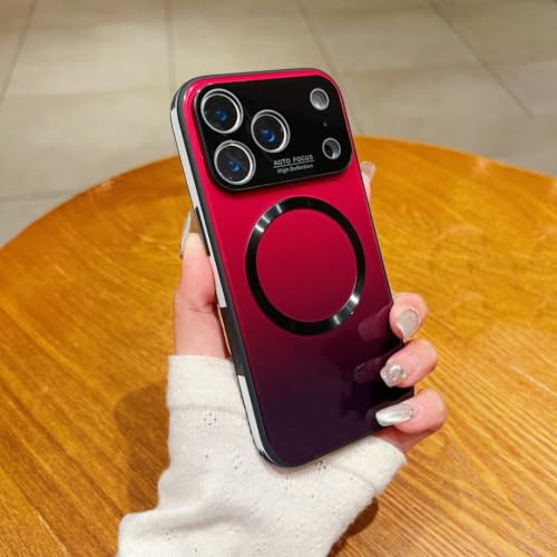 Coque de luxe iPhone 16 Pro en verre dégradé rouge avec anneau de charge magnétique