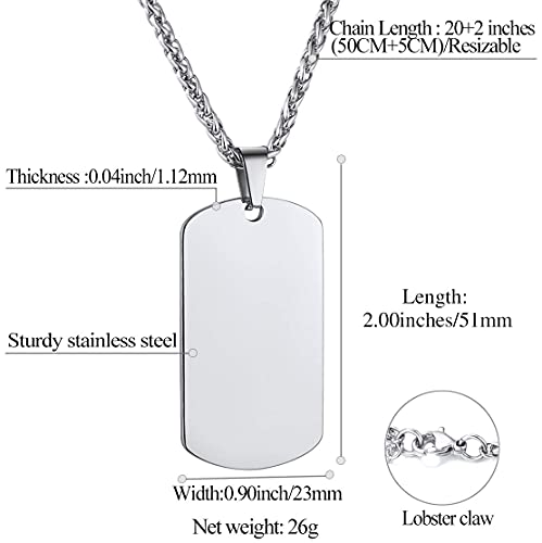 Findchic Custom Military Dog Tags For Men Personalized Us Army Marines Gi Id Identity Tag Stainless Steel Memorial Keepsake Pendant Necklace Jewelry Gift Engraved Name Date Coordinate 20Inch Spiga Chain #TOP4