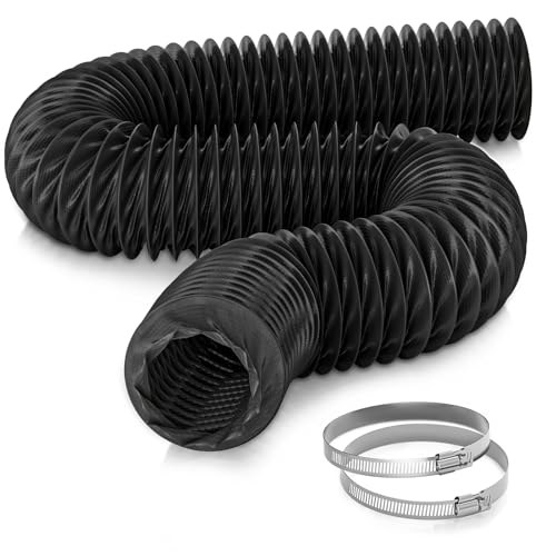 HG Power 75mm Air Ducting, 3 Inch 2.5m Nylon Flexible Duct Hose, High-Temp Ventilation Pipe with 2 Clamps for Extension Pipe of Diesel Heaters, Hot Air Exhaust, Black