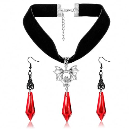 Goth Bat Earrings Necklace for Women Halloween Gothic Vampire Jewelry Set - image 1