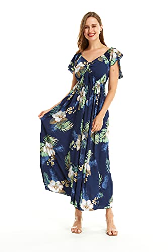 Image of Matchable Family Hawaiian Luau Men Women Girl Boy Clothes in Pineapple Garden Navy