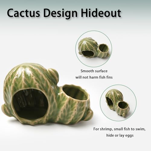 Image of Green Aquarium Decor Ceramic Western Cactus Betta Fish Tank Cave