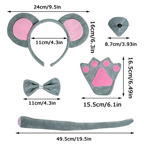 Dxhycc Mouse Costume Set Mouse Ears Headband Nose Bow Tie Tail Paws Tutu Skirt for Kids Girls Boys Halloween Costume Cosplay Party - Thumbnail 2