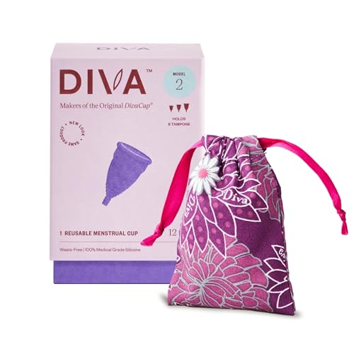 DIVA Cup Model 2 & Pouch - Medical Grade Silicone Cup for Period Care - Reusable Menstrual Cup - Up to 12 Hours of Wear - Model 2 (For Wide Vaginal Canals, Post-Partum & Ages 35+) Plus Retro DivaPouch