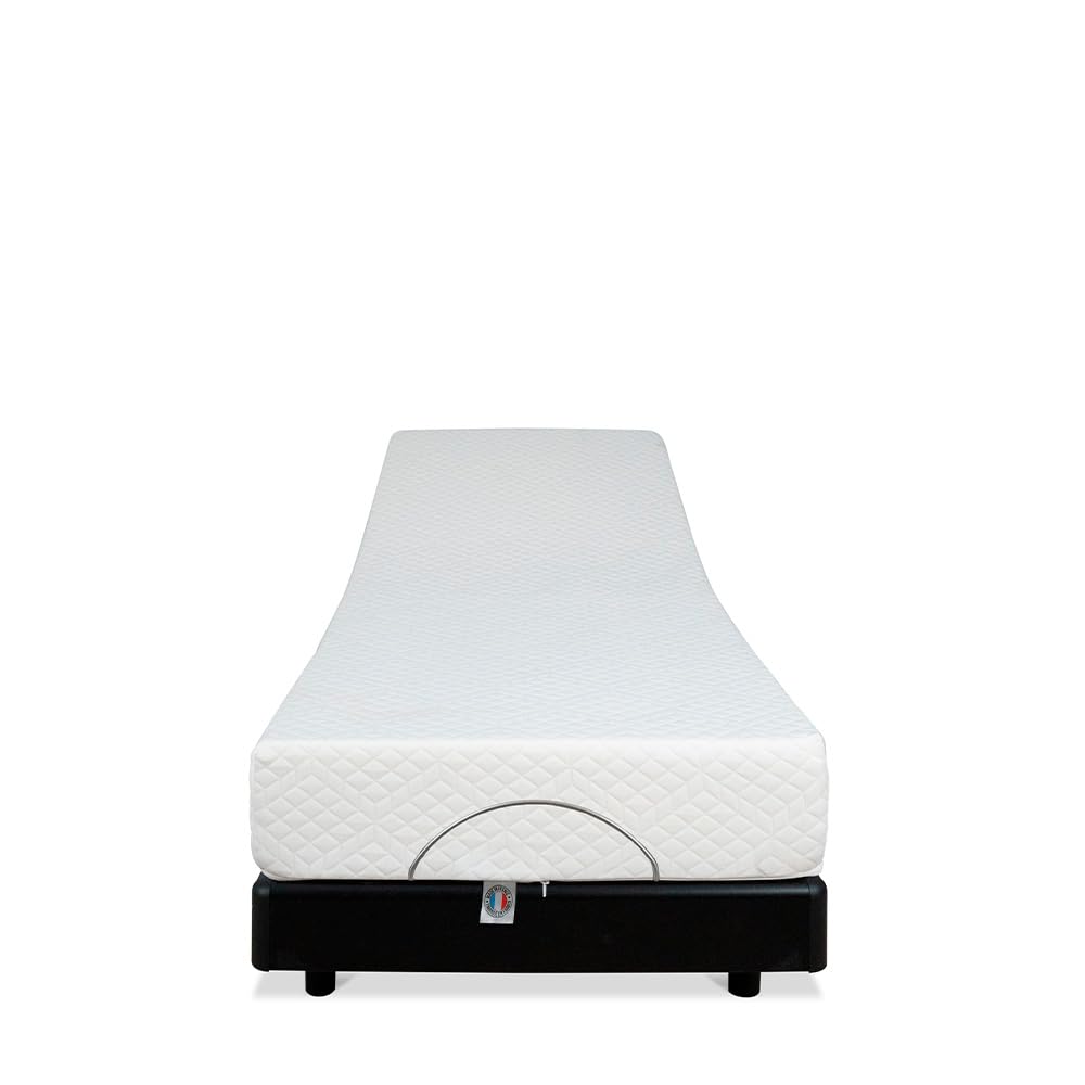 BELLECOUR Ensemble Sommier Électrique 80x200 cm + Matelas Mémoire de Forme 21 cm - Tête, Pieds et Buste relevables et télécommande Filaire - Fabriqué en France