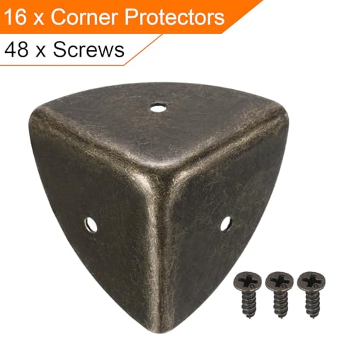 Image of uxcell 40x40x40mm Metal Box Corner Protectors Edge Guard Bronze Tone 16pcs for Table Corners and Desk Corners