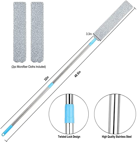 Arainy Retractable Gap Dust Cleaner Under Appliance Microfiber Duster Brush With Extension Pole (36 To 55 Inches) Cleaning For Bed High Ceilings Furniture Bottom Household Gray #TOP4