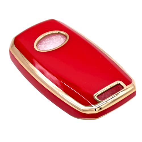 Image of KMH TPU Gold Car Smart Key Cover Compatible for Kia Seltos and Sonet 3 Push Button Smart Flip Key Shell Case Holder, Full Key Protection (Red Gold) Pack of 1