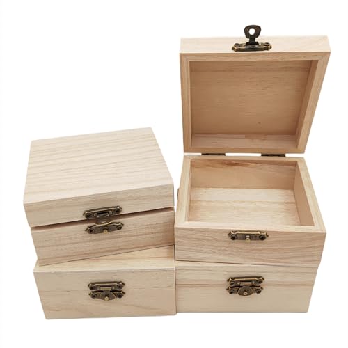 Anktily Lot de 4 petites boîtes en bois brut de 10 x 10 x 5 cm rustiques avec fermoir de verrouillage pour décoration de table de maison Anktily Lot de 4 petites boîtes en bois brut de 10 x 10 x 5 cm rustiques avec fermoir de verrouillage pour décoration de table de maison