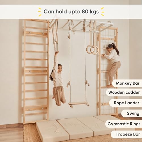 Image of Curious Cub Jungle Gym for Kids Indoor | Kids Gym Play Set | Contains Monkey Bar, Gymnastics Ring, Disk Swing, Rope Ladder for Kids to Play Indoor Fun Activity for Ages 4+