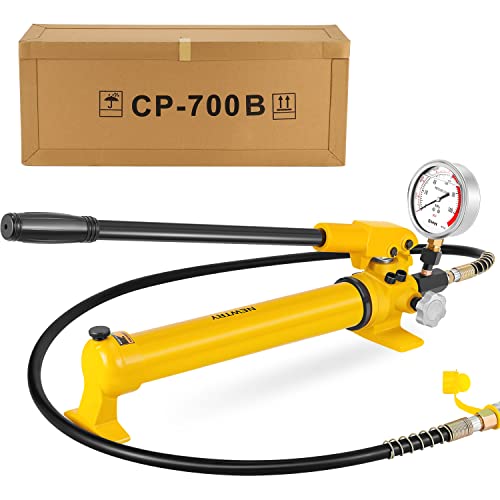 NEWTRY CP-700 Manual Hydraulic Hand Pump w/Oil Gauge Single Acting 9947psi for Separate Type Hydraulic Tool…