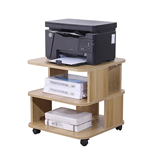 Msuiiixcccc Soporte para impresora, carrito de impresora de 3 niveles, soporte para impresora sobre ruedas, carrito rodante para debajo del escritorio, organizador de madera, fotocopiadora, escáner