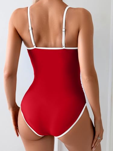 Image of Eomenie Women's One Piece Swimsuit Tummy Control Slimming Bathing Suit Color Block Spaghetti Strap 1 Piece Swim Suit Swimwear