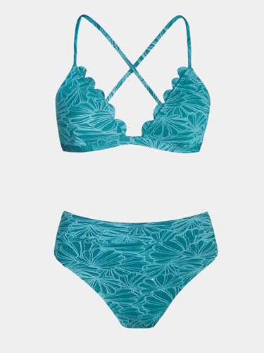 Image of CUPSHE Bikini Set for Women Bathing Suit High Waisted Scalloped V Neck Two Pieces Swimsuit