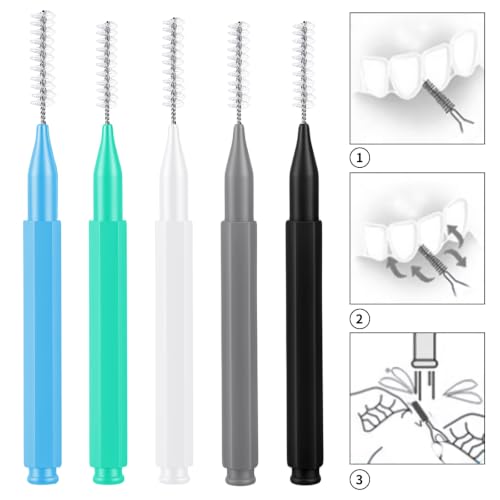 Image of 100 Pcs Interdental Brushes, 3 Sizes Braces Flossers for Cleaner Braces Brush Soft Dental Brushes Toothpicks Dental Floss Picks Dental for Braces Oral Cleaning(5 Colors)