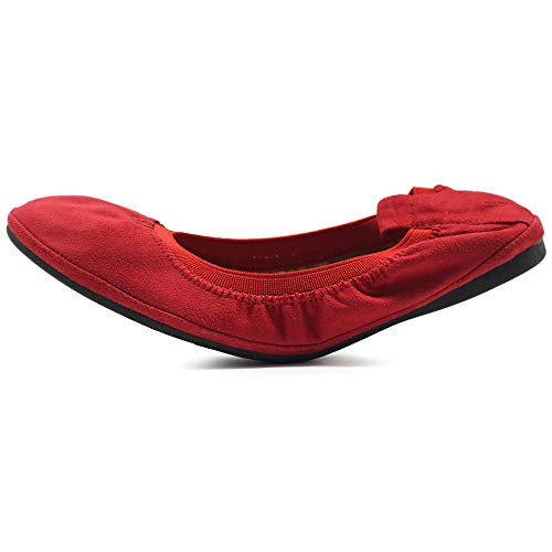 Ollio Women's Shoe Faux Suede Comfort Ballet Flat Bn16(10 B(M) Us, Red) #TOP1