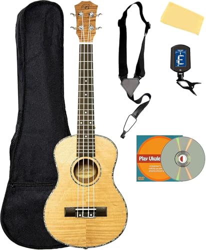 Barcelona Oguman 木製ウクレレバンドル ギグバッグ デジタルクリップオンチューナー スタンド ストラップ 説明書DVD 研磨布付き テナー 26インチ