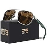 LUENX Aviator Sunglasses for Men Driving Square Polarized Polygon Lens - UV 400 Protection with Accessories(Brown Lens)
