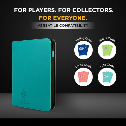 Image of Card Guardian - 9 Pocket Premium Black Binder with Zipper for 360 Cards - Side Loading Pockets for Trading Card Games TCG (Teal)