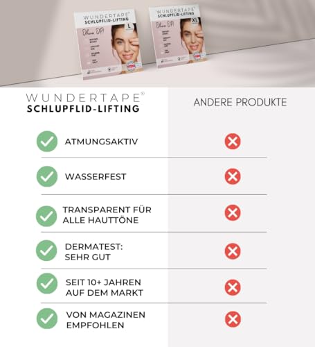 WUNDERTAPE Schlupflider Stripes Schlupflid Tape Streifen zum Augenlid-Lifting ohne OP (wasserfest, unsichtbar,24h halt, eyelid tape) Augenlid stripes unsichtbar (144 x XL)